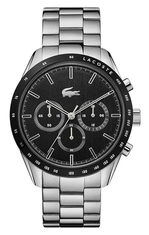Lacoste Boston Chronograph Black Dial Silver Steel Strap Watch for Men - 2011079 Authentic Buy Shop Now