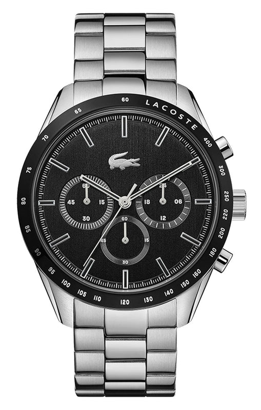Lacoste Boston Chronograph Black Dial Silver Steel Strap Watch for Men - 2011079 Authentic Buy Shop Now