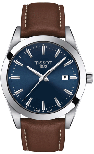 Tissot Gentleman Blue Dial Brown Leather Strap Watch For Men - T127.410.16.041.00 Authentic Buy Shop Now