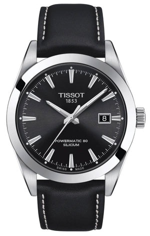 Tissot Gentleman Powermatic 80 Silicium Black Dial Black Leather Strap Watch For Men - T127.407.16.051.00 Authentic Buy Shop Now