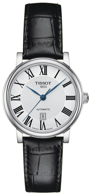Tissot Carson Premium Automatic Lady Silver Dial Black Leather Strap Watch for Women - T122.207.16.033.00 Authentic Buy Shop Now