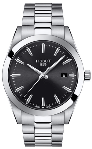 Tissot Gentleman Black Dial Silver Steel Strap Watch For Men - T127.410.11.051.00 Authentic Buy Shop Now
