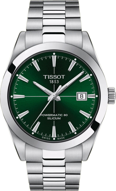 Tissot Gentleman Powermatic 80 Silicium Green Dial Silver Steel Strap Watch For Men - T127.407.11.091.01 Authentic Buy Shop Now