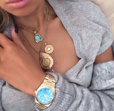 Michael Kors Channing Turquoise Dial Gold Steel Strap Watch For Women - MK5894 Authentic Buy Shop Now