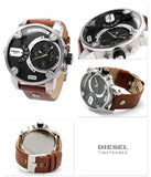 Diesel SBA Dual Time Black Dial Brown Leather Strap Watch For Men - DZ7264 Authentic Buy Shop Now