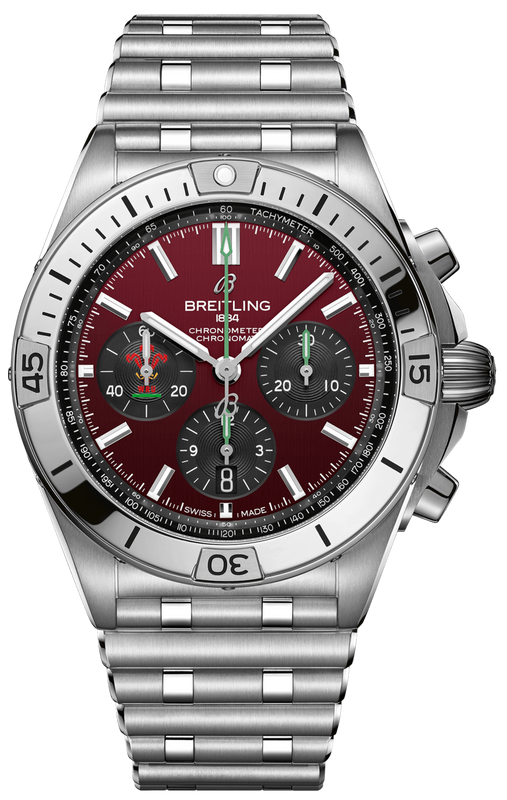 Breitling Chronomat B01 42 Six Nations Wales Red Dial Silver Steel Strap Watch for Men - AB0134A61K1A1 Authentic Buy Shop Now