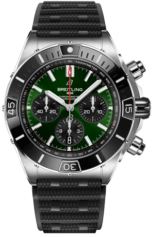 Breitling Super Chronomat B01 44 Green Dial Black Rubber Strap Watch for Men - AB0136251L1S1 Authentic Buy Shop Now