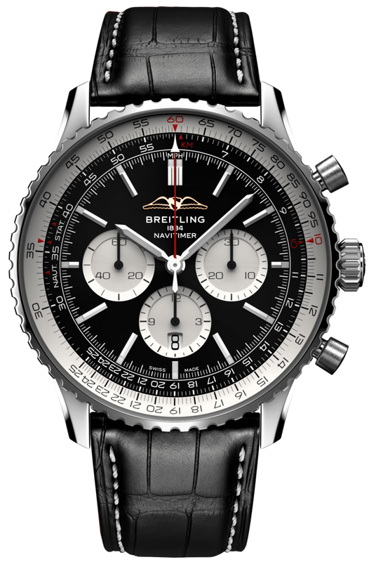 Breitling Navitimer B01 Chronograph 46 Black Dial Black Leather Strap Watch for Men - AB0137211B1P1 Authentic Buy Shop Now