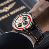 Breitling Navitimer B01 Chronograph 43 Boeing 747 White Dial Black Leather Strap Watch for Men - AB01383B1G1P1 Authentic Buy Shop Now