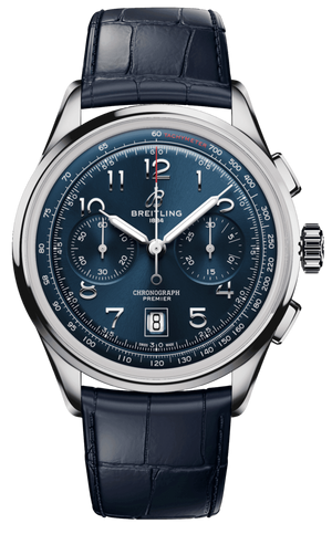 Breitling Premier B01 Chronograph 42 Blue Dial Blue Leather Strap Watch for Men - AB0145171C1P2 Authentic Buy Shop Now