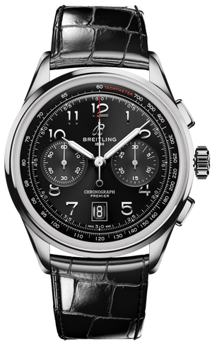 Breitling Premier B01 Chronograph 42 Black Dial Black Leather Strap Watch for Men - AB0145221B1P1 Authentic Buy Shop Now