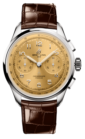Breitling Premier B09 Chronograph 40 Beige Dial Brown Leather Strap Watch for Men - AB0930F51H1P1 Authentic Buy Shop Now