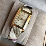 Burberry Pioneer Champagne Dial Haymarket Beige Leather Strap Watch for Women - BU9407 Authentic Buy Shop Now