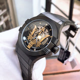 Maserati Potenza Skeleton Limited Edition Black Dial Black Leather Strap Watch For Men - R8821108027 Authentic Buy Shop Now