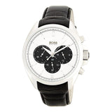 Hugo Boss Driver Chronograph Quartz Silver Dial Black Leather Strap Watch For Men - 1512880 Authentic Buy Shop Now