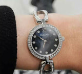 Bulova Crystal Black Mother of Pearl Dial Silver Steel Strap Watch for Women - 96L224 Authentic Buy Shop Now