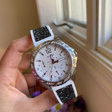 Guess Swirl Quartz Silver Dial White Silicone Strap Watch for Women - W1096L1 Authentic Buy Shop Now