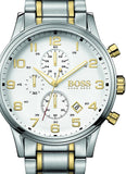 Hugo Boss Areoliner Chronograph White Dial Two Tone Steel Strap Watch for Men - 1513236 Authentic Buy Shop Now