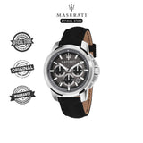 Maserati Successo 44mm Grey Dial Black Leather Strap Watch For Men - R8871621006 Authentic Buy Shop Now