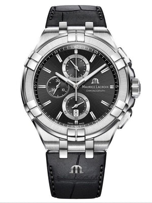 Maurice Lacroix Aikon Chronograph Black Dial Black Leather Strap Watch for Men - AI1018-SS001-330-1 Authentic Buy Shop Now