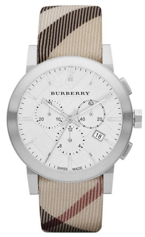 Burberry The City Nova White Dial Checked Brown Leather Strap Watch for Men - BU9357 Authentic Buy Shop Now