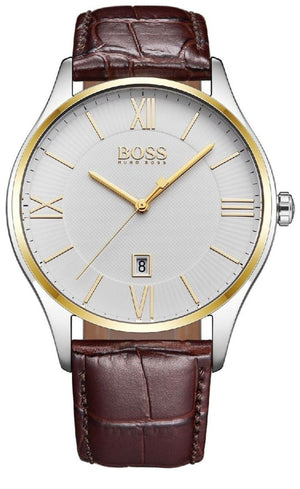 Hugo Boss Classic White Dial Brown Leather Strap Watch for Men - 1513486 Authentic Buy Shop Now
