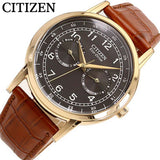 Citizen Eco Drive Multi Function Day & Date Black Dial Brown Leather Strap Watch For Men - AO9003-08E Authentic Buy Shop Now