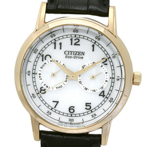 Citizen Watch Eco Drive Day & Date White Dial Black Leather Strap Watch For Men - AO9003-16A Authentic Buy Shop Now