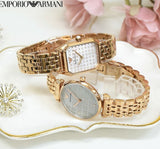 Emporio Armani Gianni T Bar Quartz Mother of Pearl Dial Rose Gold Steel Strap Watch For Women - AR11385 Authentic Buy Shop Now