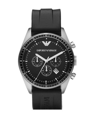 Emporio Armani Sportivo Chronograph Black Dial Black Rubber Strap Watch For Men - AR0527 Authentic Buy Shop Now