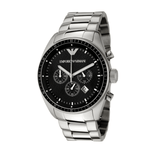 Emporio Armani Sportivo Chronograph Black Dial Silver Stainless Steel Watch For Men - AR0585 Authentic Buy Shop Now