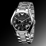 Emporio Armani Valente Chronograph Black Dial Silver Stainless Steel Watch For Men - AR0673 Authentic Buy Shop Now