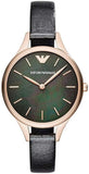 Emporio Armani Aurora Mother Of Pearl Black Dial Black Leather Strap Watch For Women - AR11056 Authentic Buy Shop Now