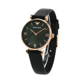 Emporio Armani Gianni T Bar Black Mother of Pearl Dial Black Leather Strap Watch For Women - AR11060 Authentic Buy Shop Now