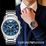 Emporio Armani Chronograph Quartz Blue Dial Silver Steel Strap Watch For Men - AR11082 Authentic Buy Shop Now