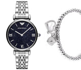Emporio Armani Gianni T Bar Dark Blue Dial Silver Stainless Steel Watch For Women - AR11091 Authentic Buy Shop Now