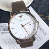 Emporio Armani Kappa Quartz White Dial Brown Leather Strap Watch For Men - AR80006 Authentic Buy Shop Now