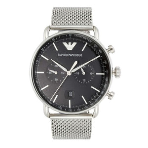 Emporio Armani Chronograph Black Dial Silver Mesh Bracelet Watch For Men - AR11104 Authentic Buy Shop Now