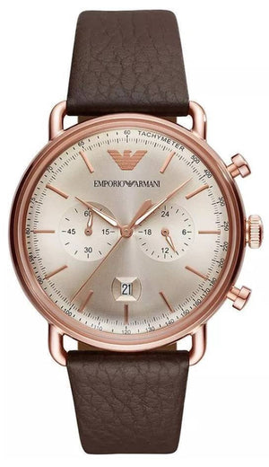 Emporio Armani Aviator Grey Dial Brown Leather Strap Watch For Men - AR11106 Authentic Buy Shop Now