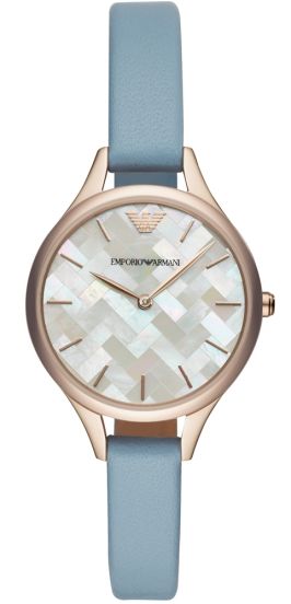 Emporio Armani Aurora Quartz Mother of Pearl White Dial Blue Leather Strap Watch For Women - AR11109 Authentic Buy Shop Now
