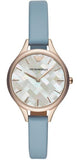 Emporio Armani Aurora Quartz Mother of Pearl White Dial Blue Leather Strap Watch For Women - AR11109 Authentic Buy Shop Now