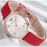 Emporio Armani Kappa Classic Quartz Silver Dial Red Leather Strap Watch For Women - AR11114 Authentic Buy Shop Now