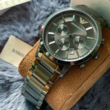 Emporio Armani Renato Chronograph Quartz Grey Dial Green Steel Strap Watch For Men - AR11117 Authentic Buy Shop Now