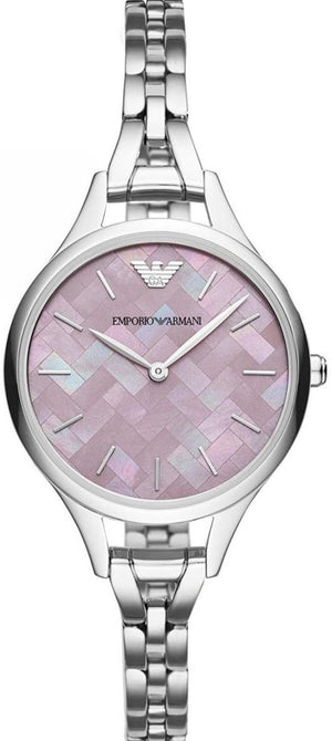 Emporio Armani Aurora Mother Of Pearl Purple Dial Silver Steel Strap Watch For Women - AR11122 Authentic Buy Shop Now