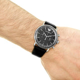 Emporio Armani Aviator Chronograph Black Dial Black Leather Strap Watch For Men - AR11143 Authentic Buy Shop Now