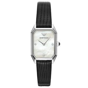 Emporio Armani Gioia Analog Mother of Pearl Dial Black Leather Strap Watch For Women - AR11148 Authentic Buy Shop Now