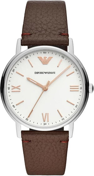 Emporio Armani Kappa Silver Dial Brown Leather Strap Watch for Men - AR11173 Authentic Buy Shop Now