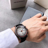 Emporio Armani Chronograph Quartz Grey Dial Black Leather Strap Watch For Men - AR11174 Authentic Buy Shop Now