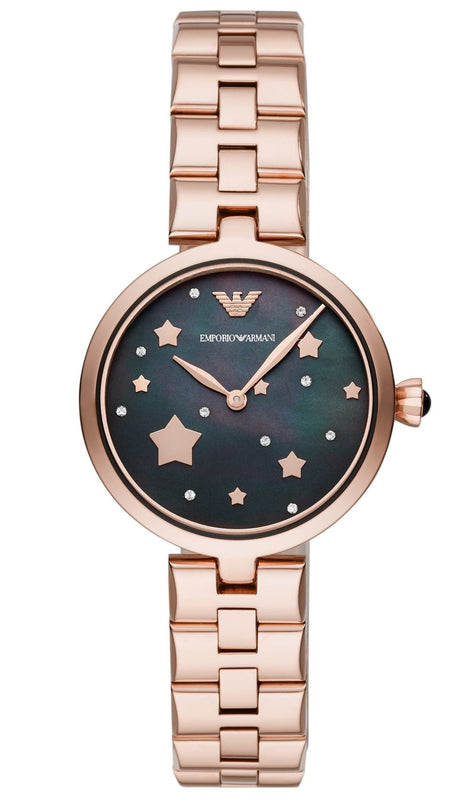 Emporio Armani Arianna Black Dial Rose Gold Stainless Steel Watch For Women - AR11197 Authentic Buy Shop Now