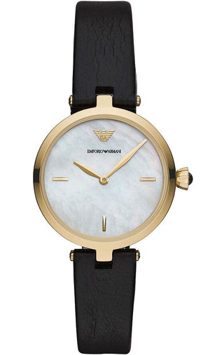 Emporio Armani Arianna Analog Silver Dial Black Leather Strap Watch For Women - AR11200 Authentic Buy Shop Now